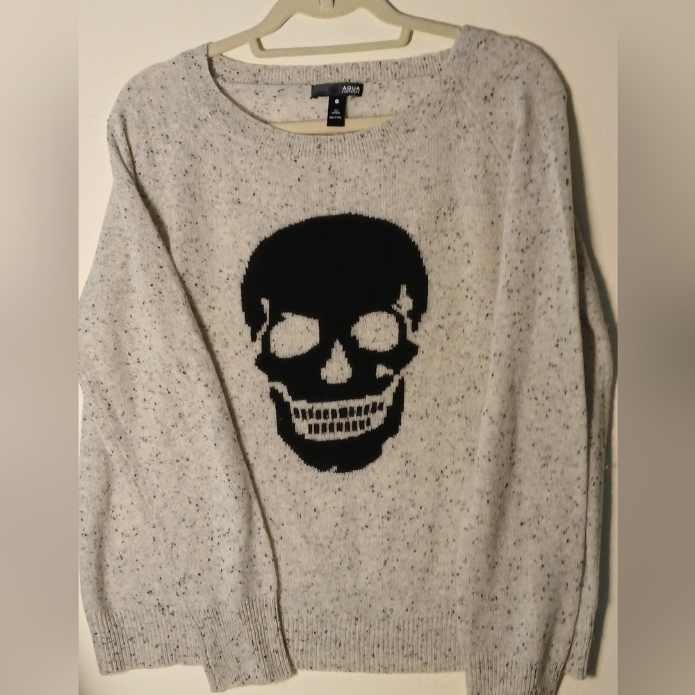 100% Cashmere AQUA SKULL SWEATER made In India Size Small Marled Beige Sz S  EUC